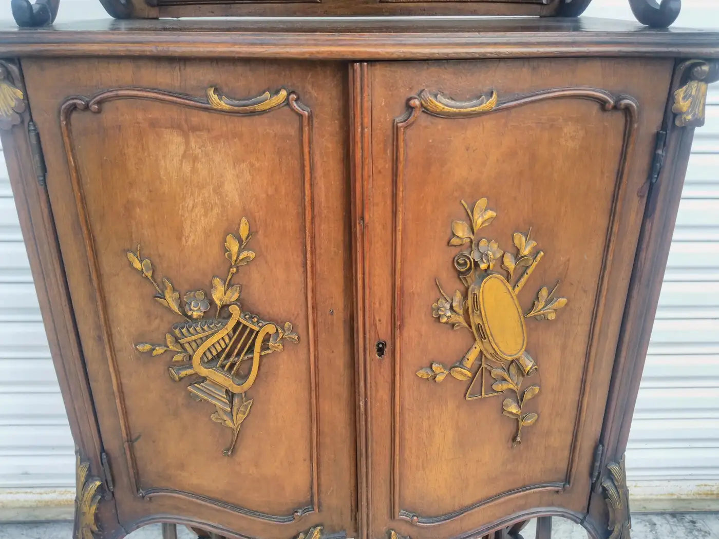 Antique French Walnut Music Cabinet with Gilt Accents