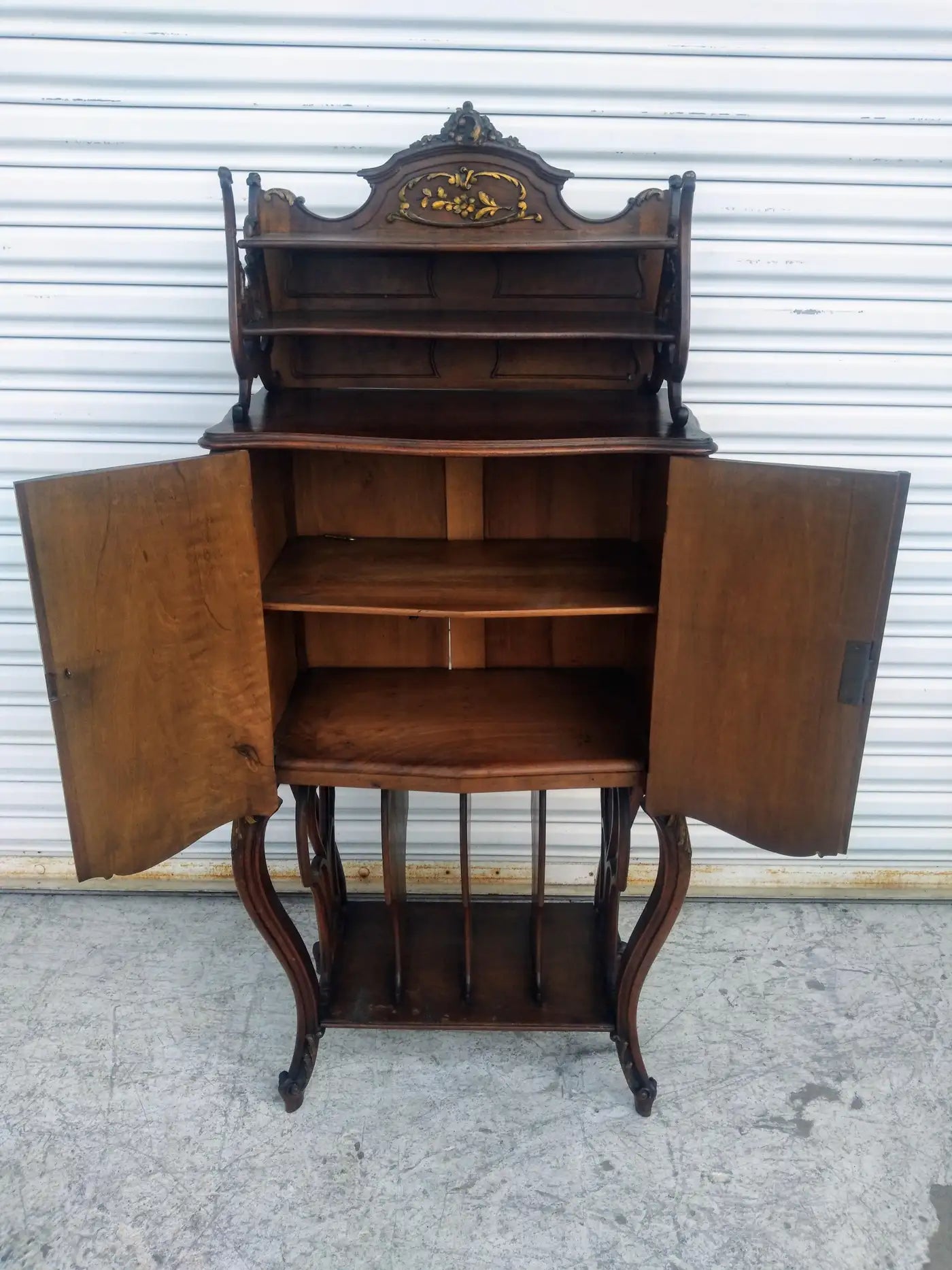 Antique French Walnut Music Cabinet with Gilt Accents