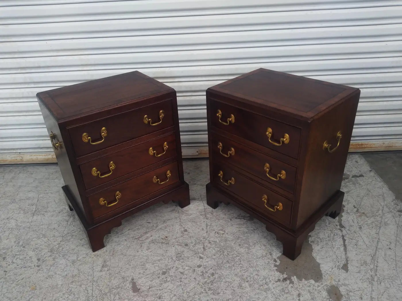 Pair of Mahogany Chippendale Style 3 Drawer Nightstands