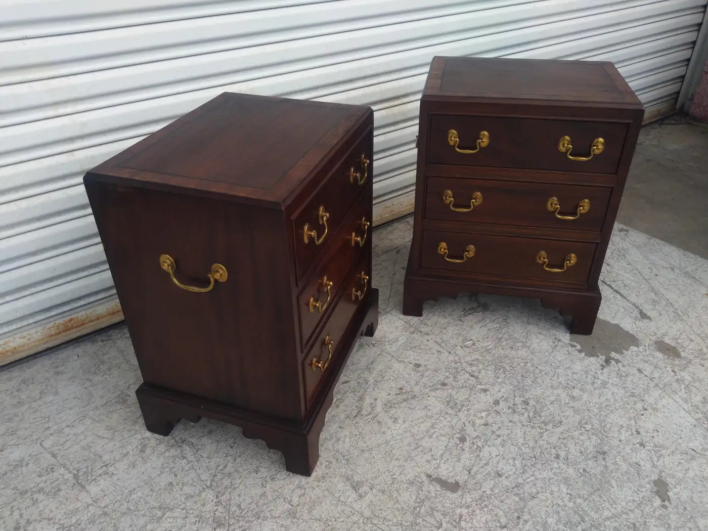 Pair of Mahogany Chippendale Style 3 Drawer Nightstands