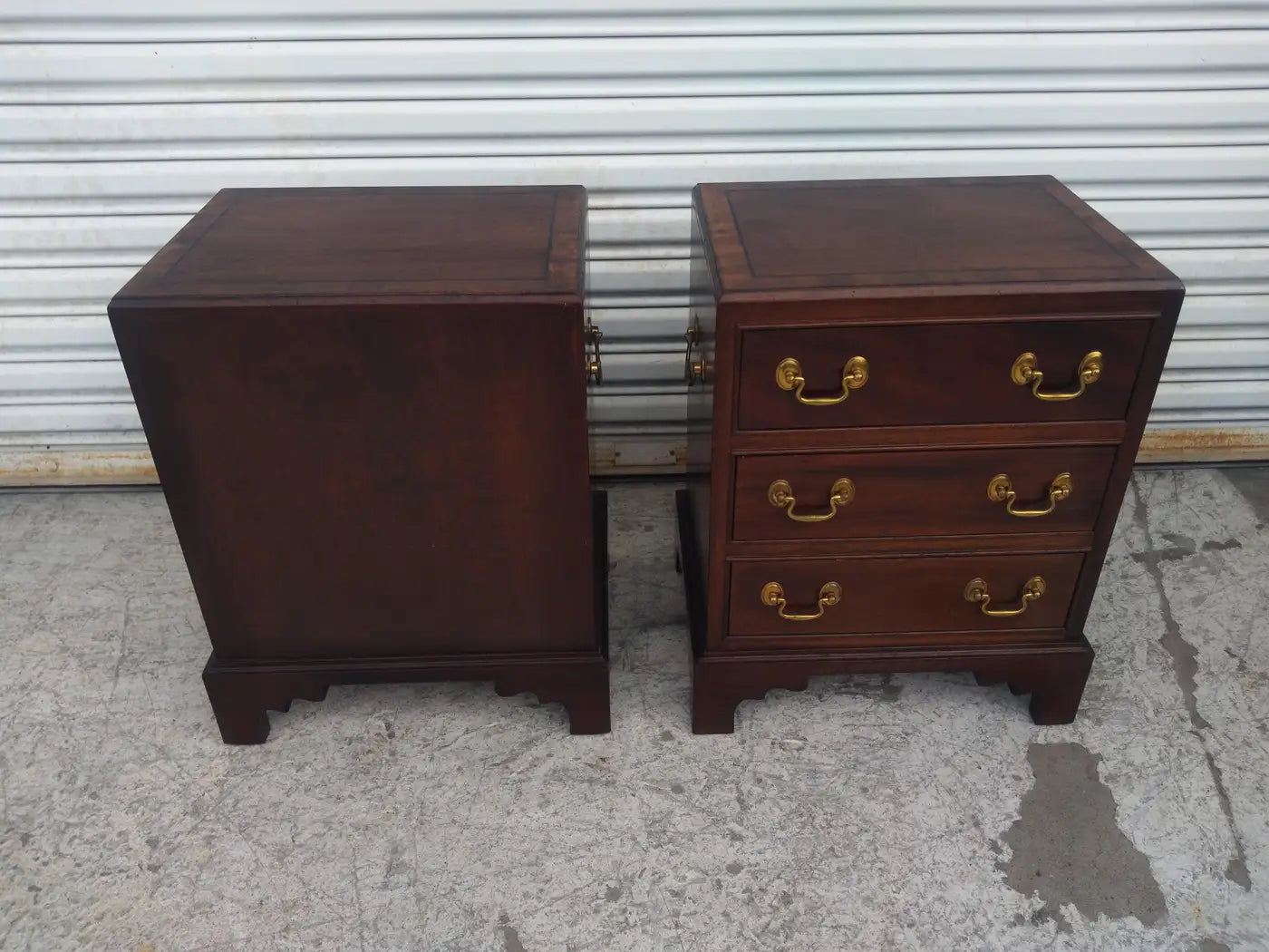 Pair of Mahogany Chippendale Style 3 Drawer Nightstands