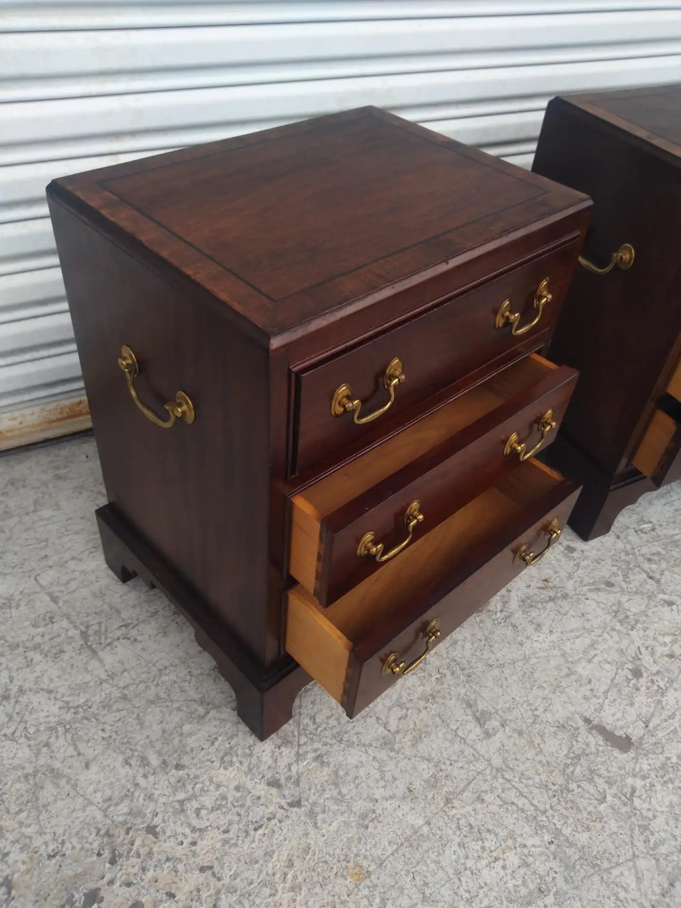 Pair of Mahogany Chippendale Style 3 Drawer Nightstands