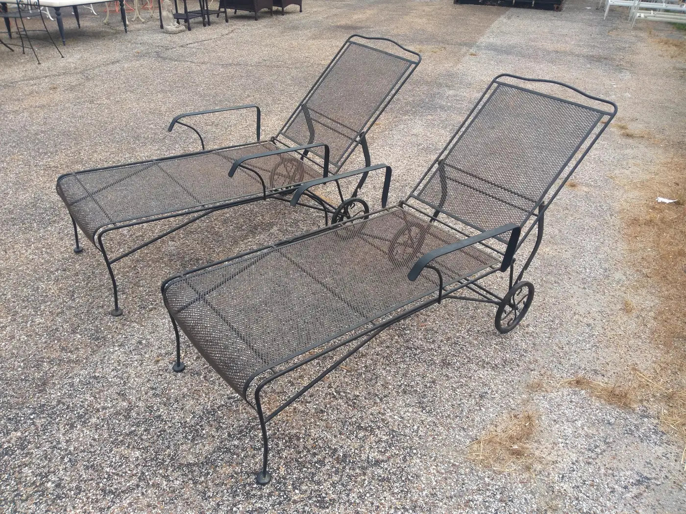 Pair of Russell Woodard Style Mesh Chaise Lounges