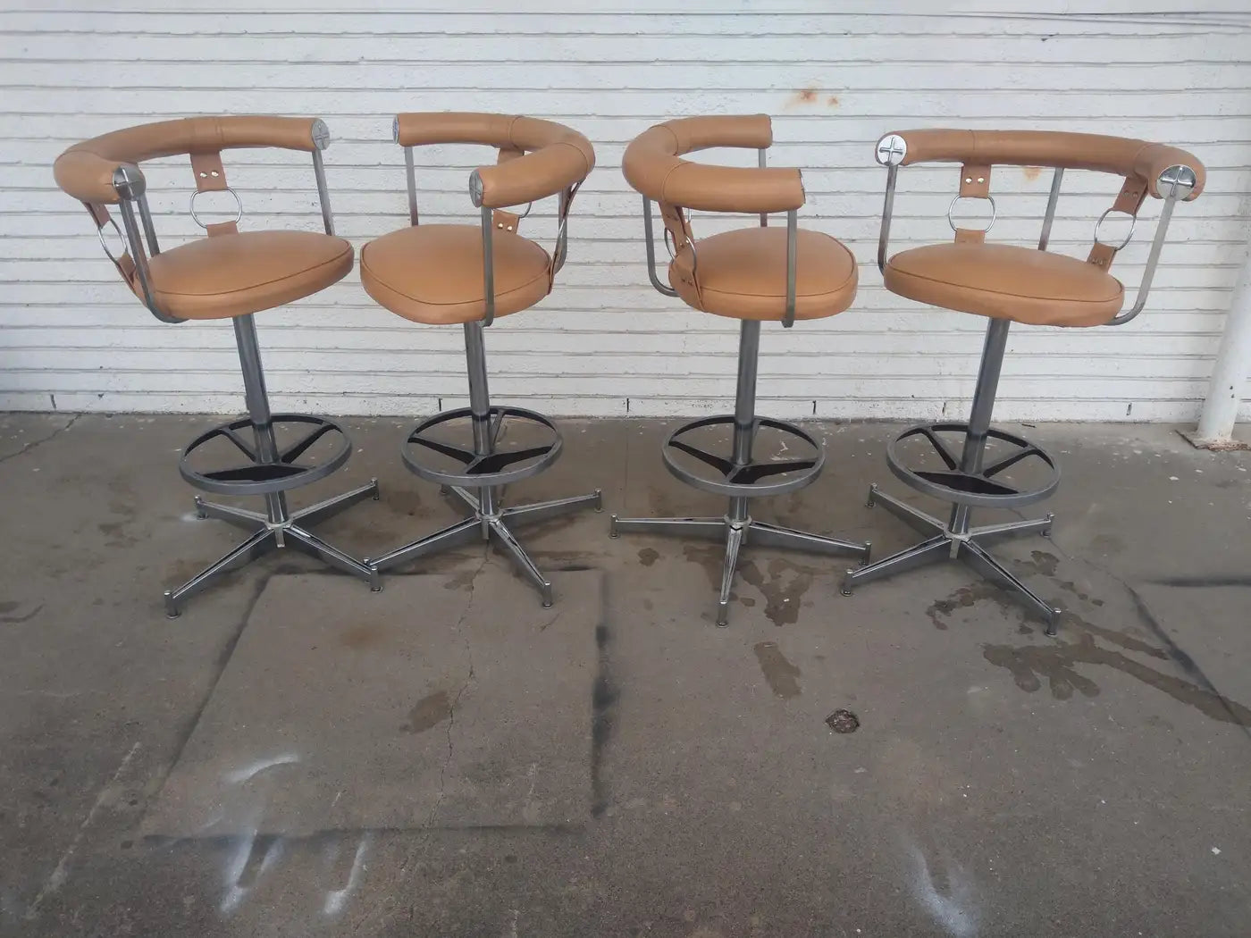 Daystrom Mid Century Faux Leather and Chrome Swivel Bar Stools