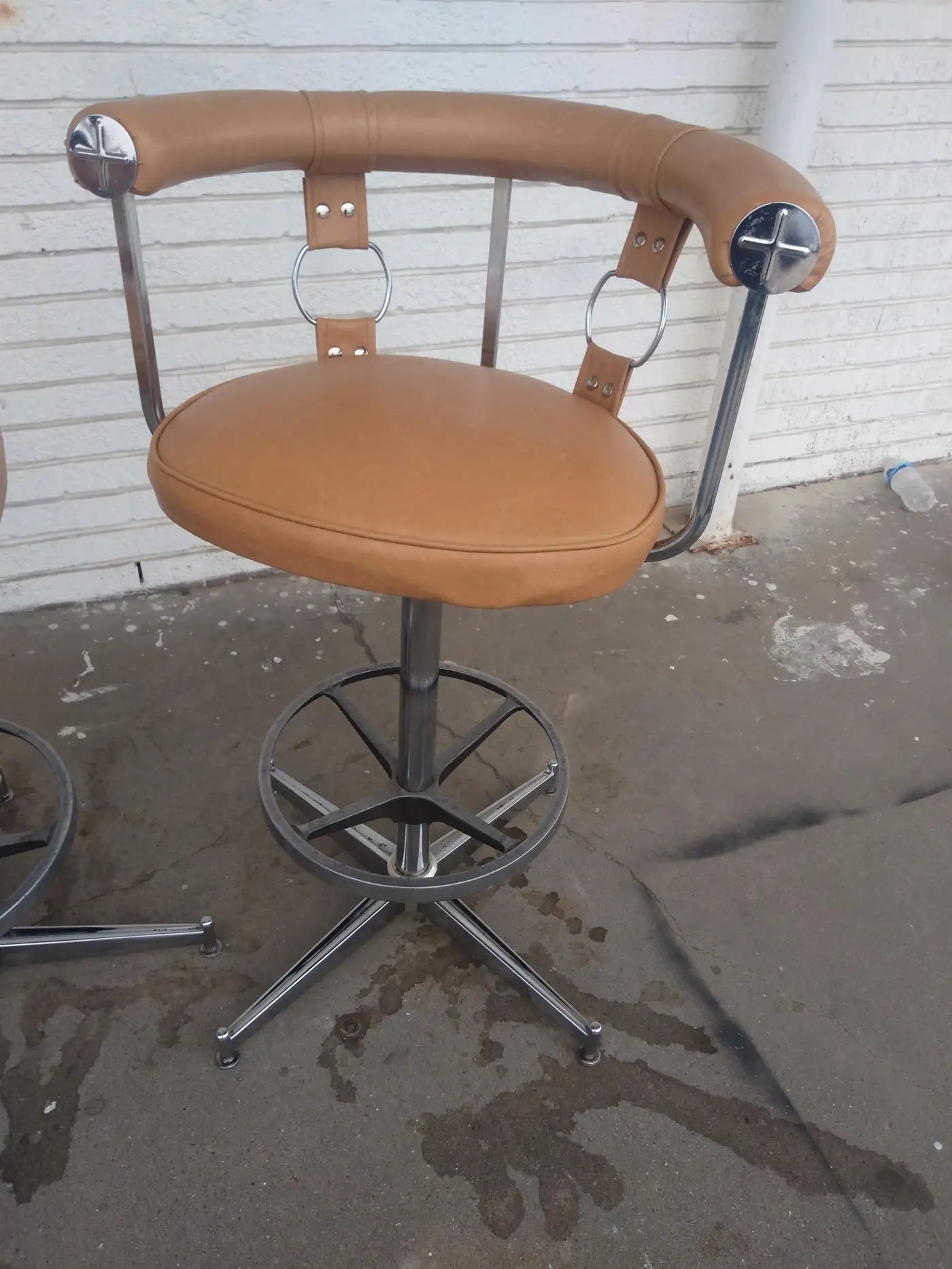 Daystrom Mid Century Faux Leather and Chrome Swivel Bar Stools