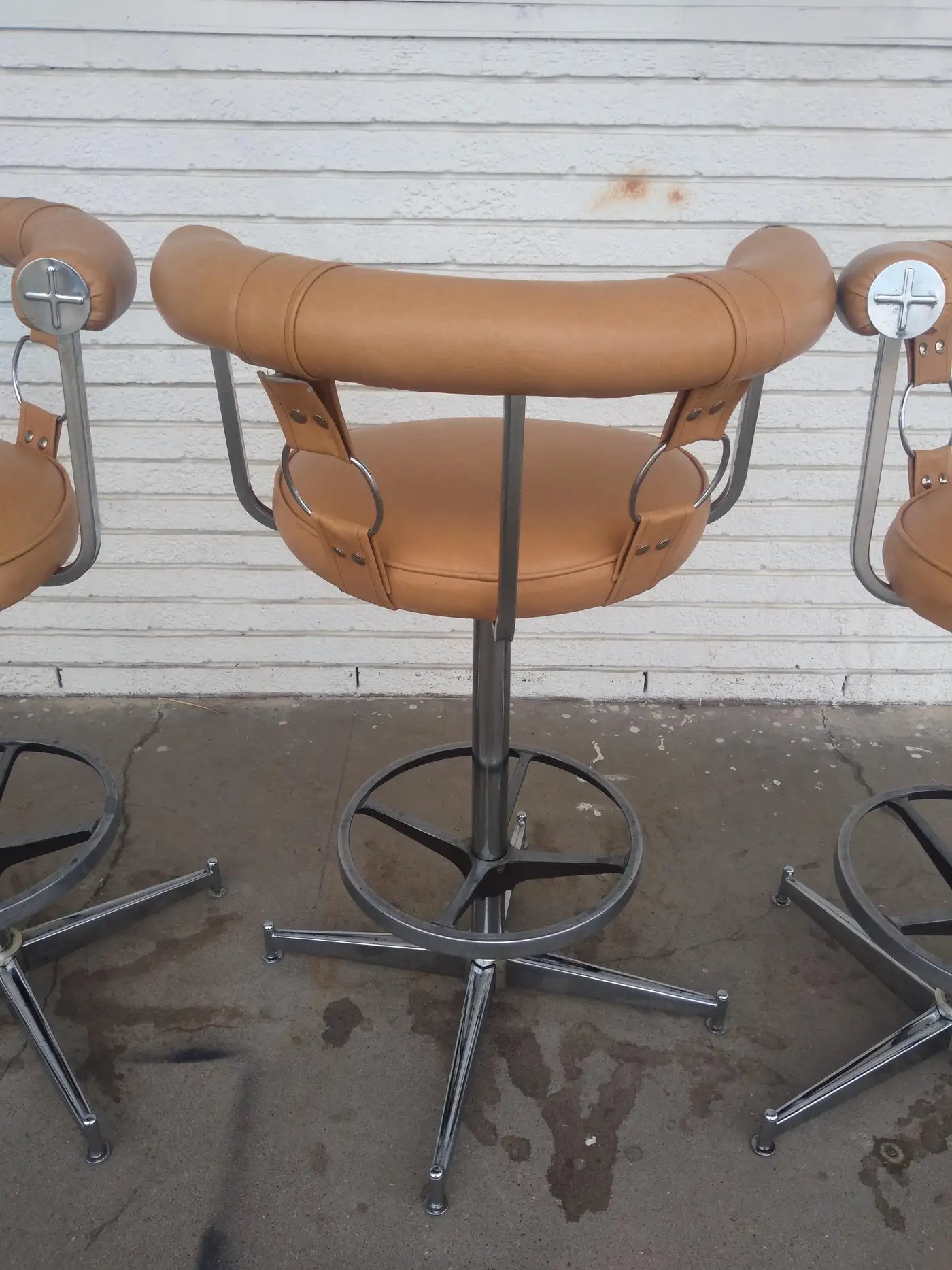 Daystrom Mid Century Faux Leather and Chrome Swivel Bar Stools