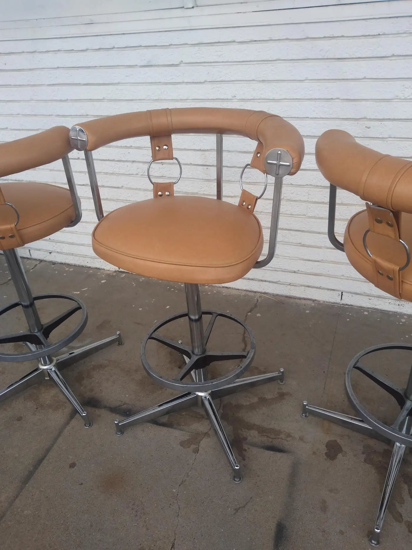 Daystrom Mid Century Faux Leather and Chrome Swivel Bar Stools