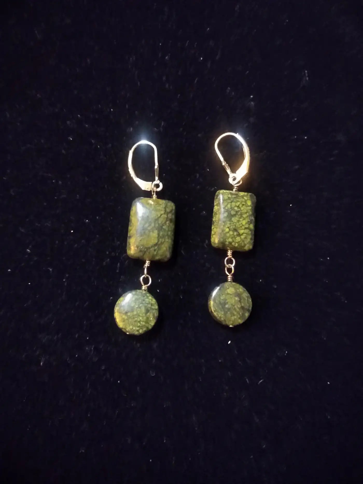 Pair of Sterling Silver and Green Jasper Earrings