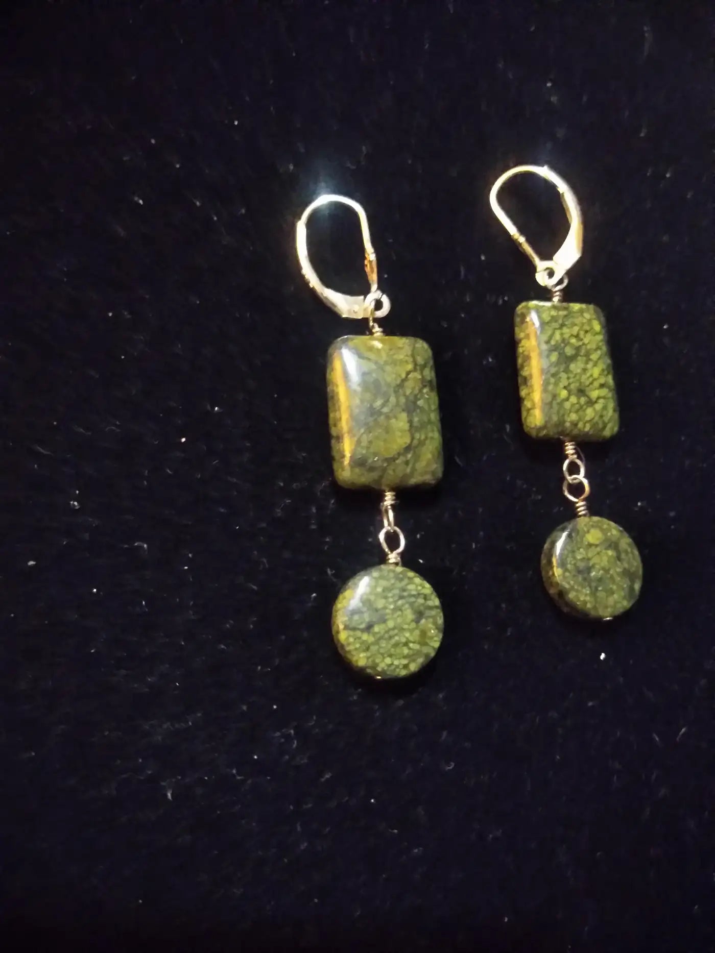 Pair of Sterling Silver and Green Jasper Earrings