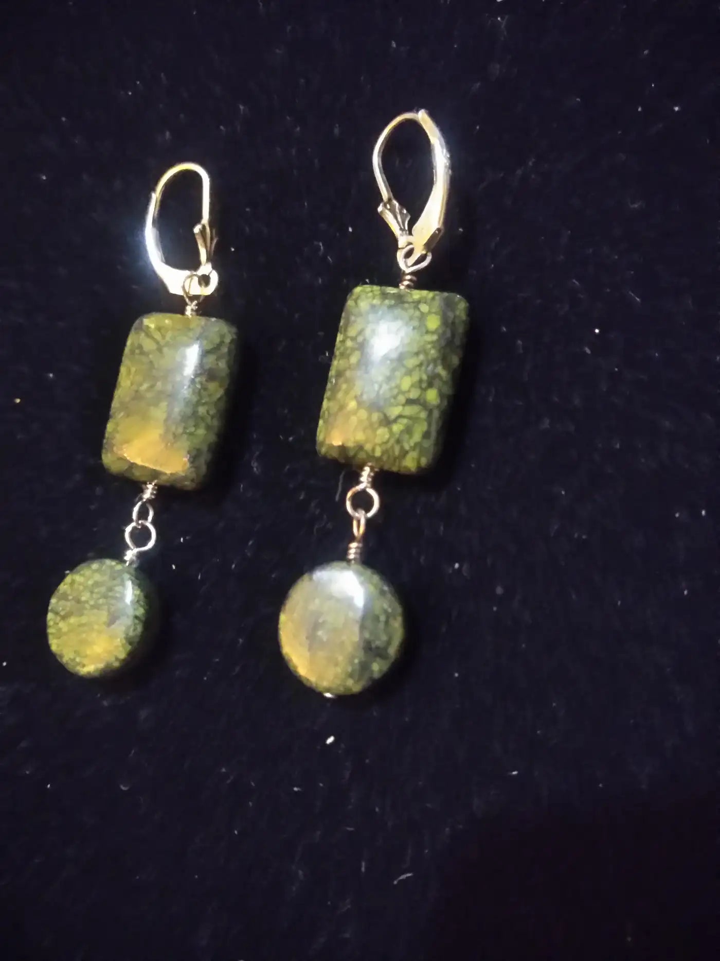 Pair of Sterling Silver and Green Jasper Earrings