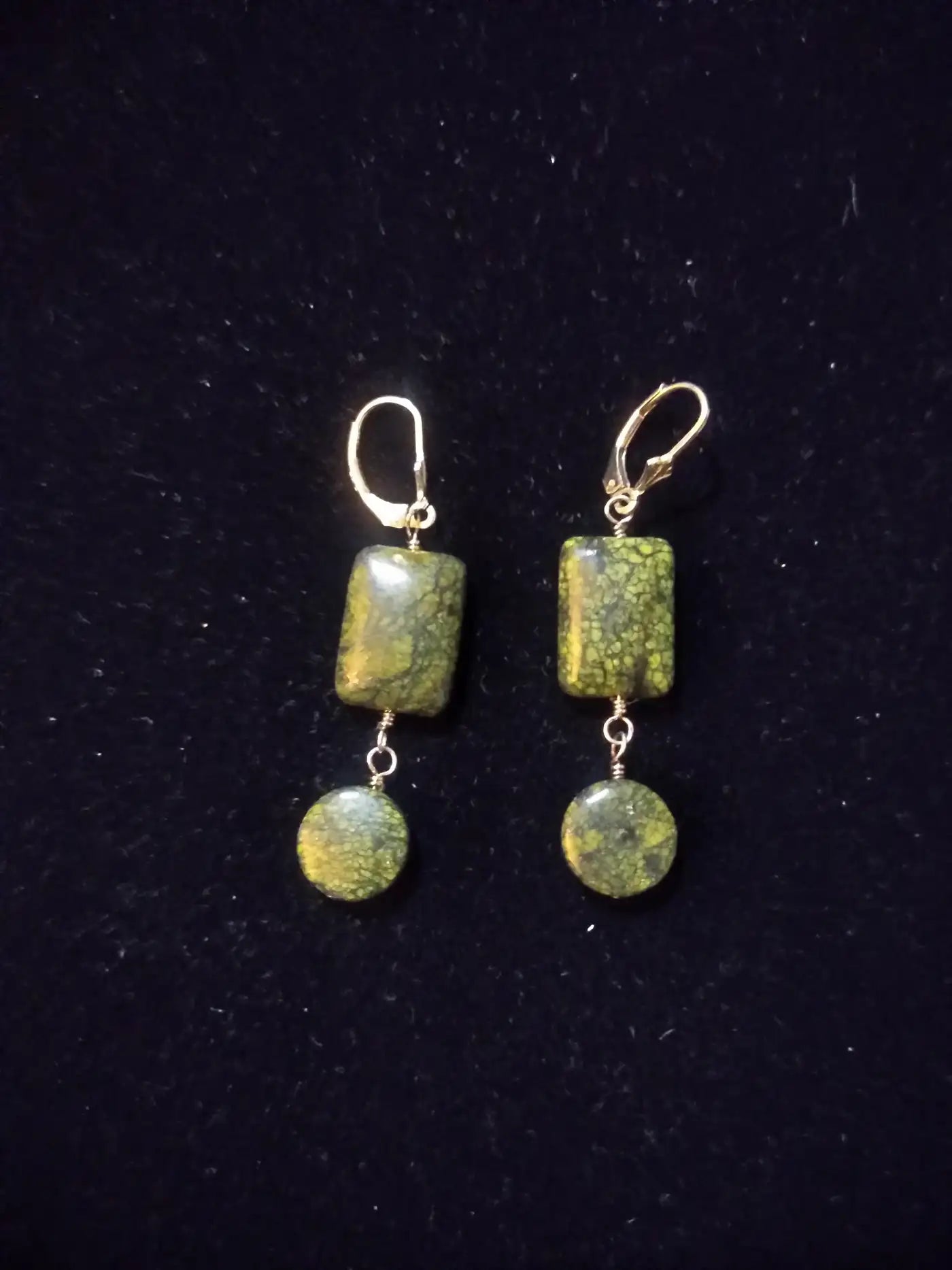 Pair of Sterling Silver and Green Jasper Earrings