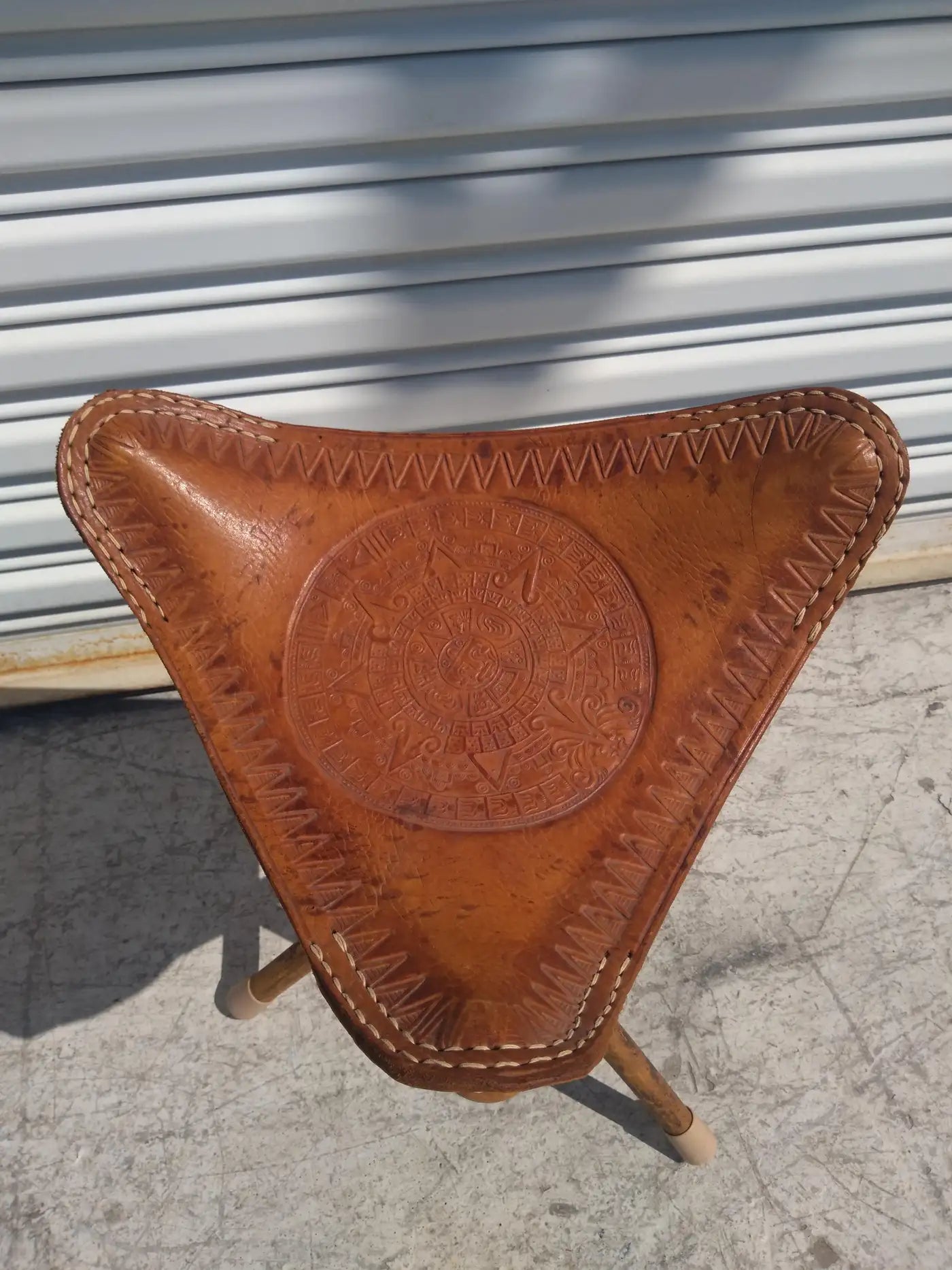 Vintage Mexican Bamboo and Leather Tripod Stool