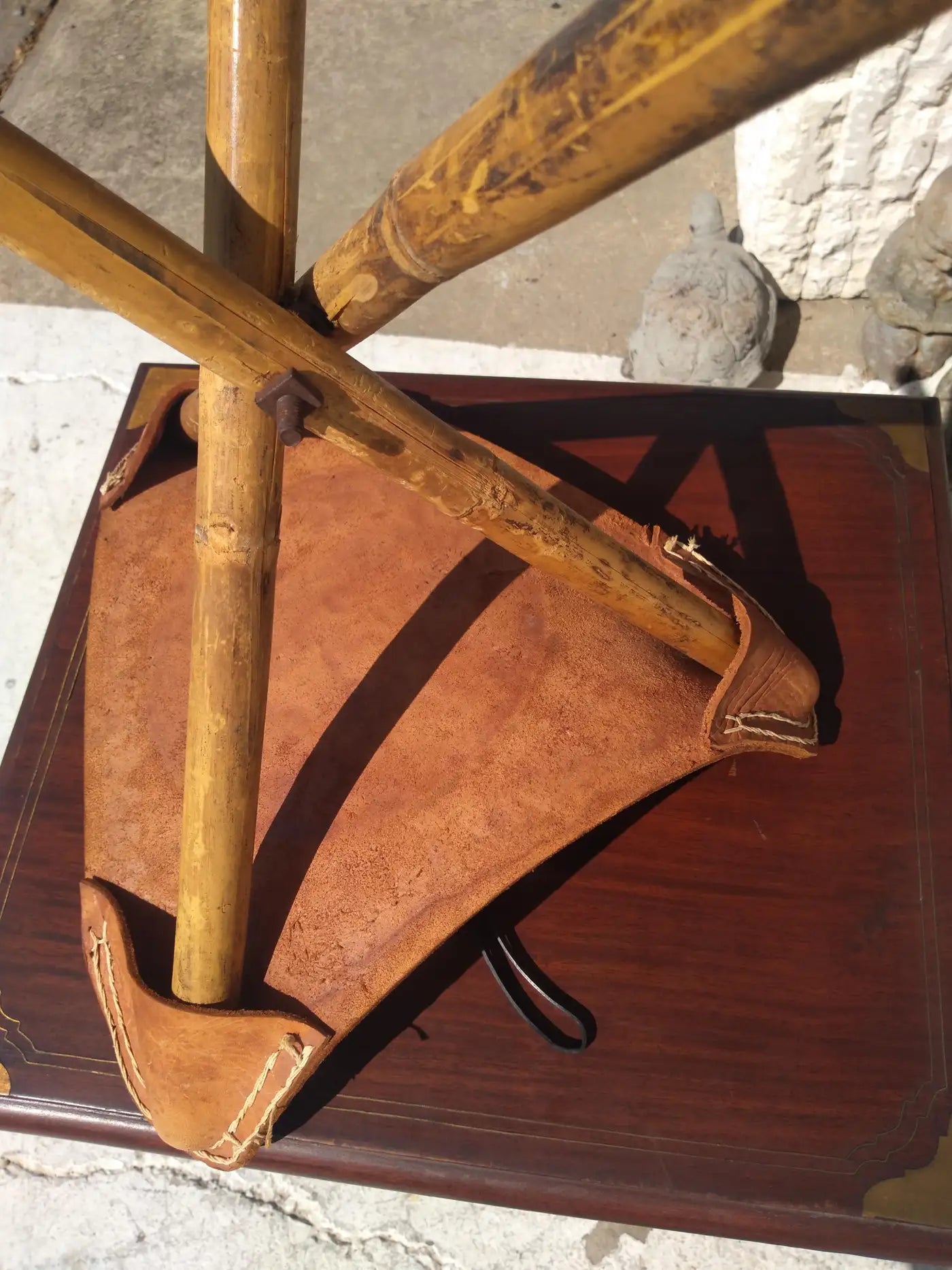 Vintage Mexican Bamboo and Leather Tripod Stool