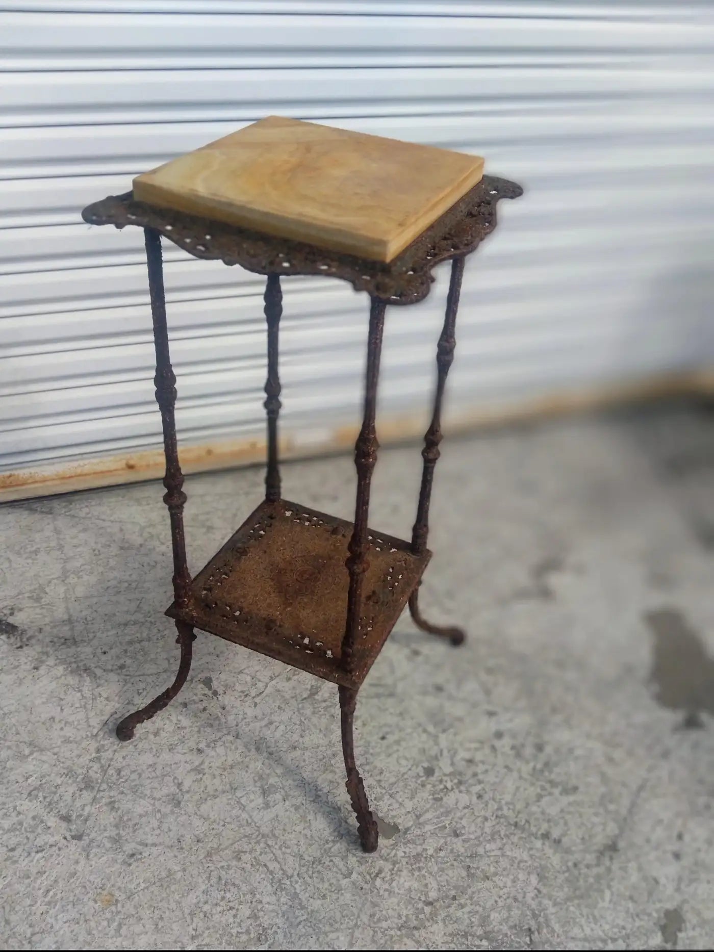 French Wrought Iron Marble Top Pedestal stand