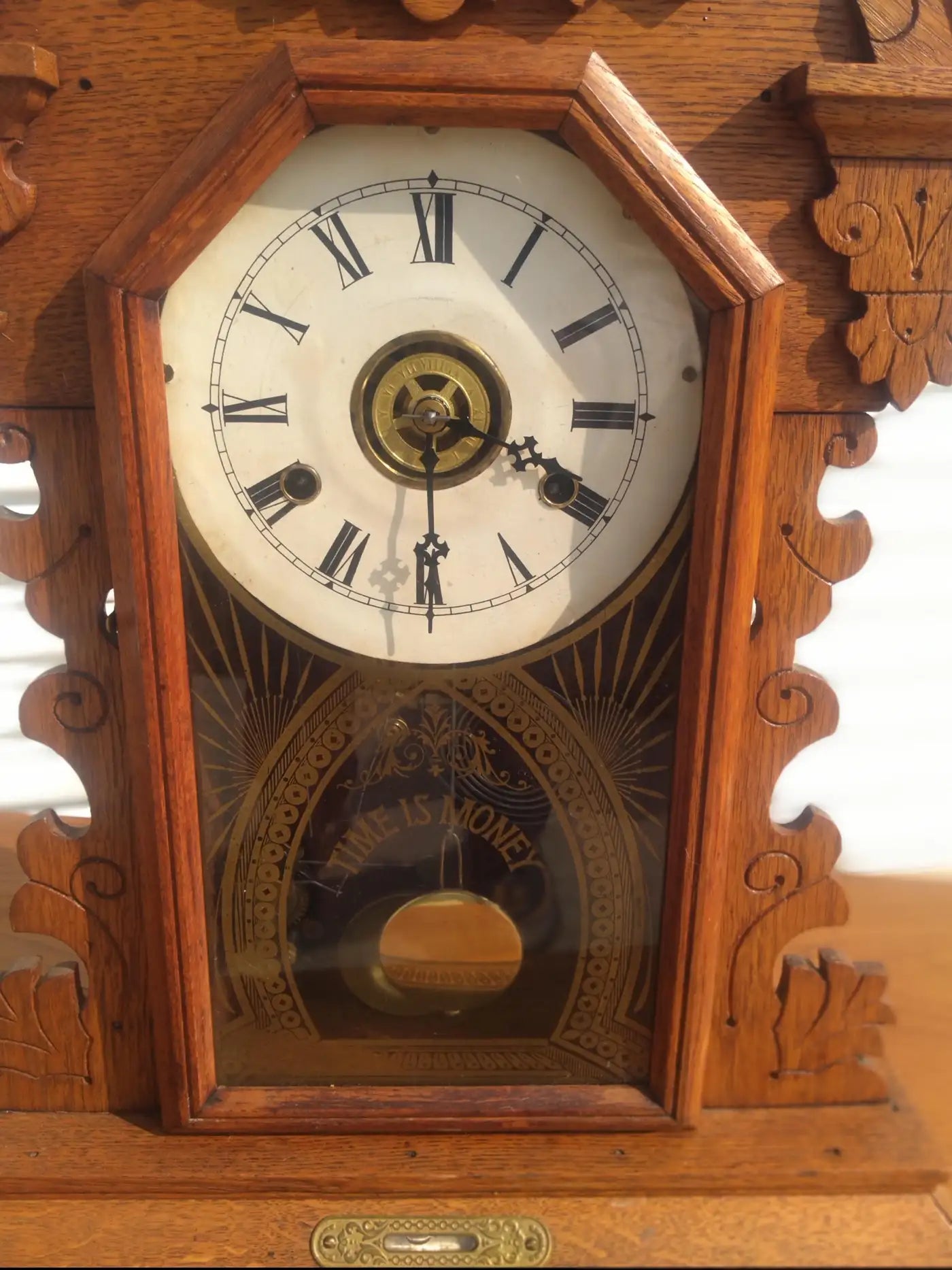 Walnut Late 19th Century Gingerbread Mantle Clock