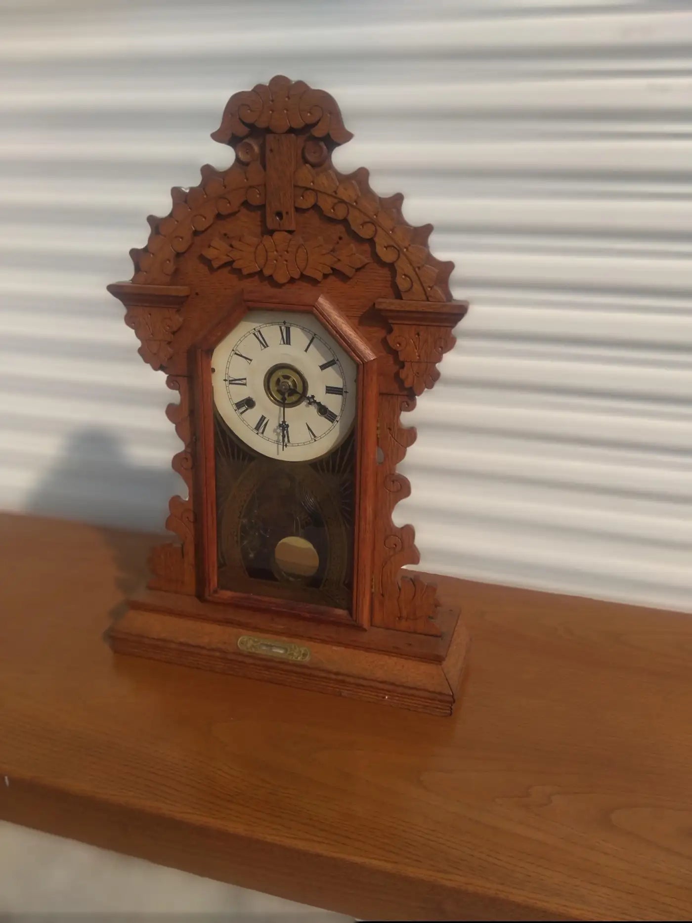 Walnut Late 19th Century Gingerbread Mantle Clock