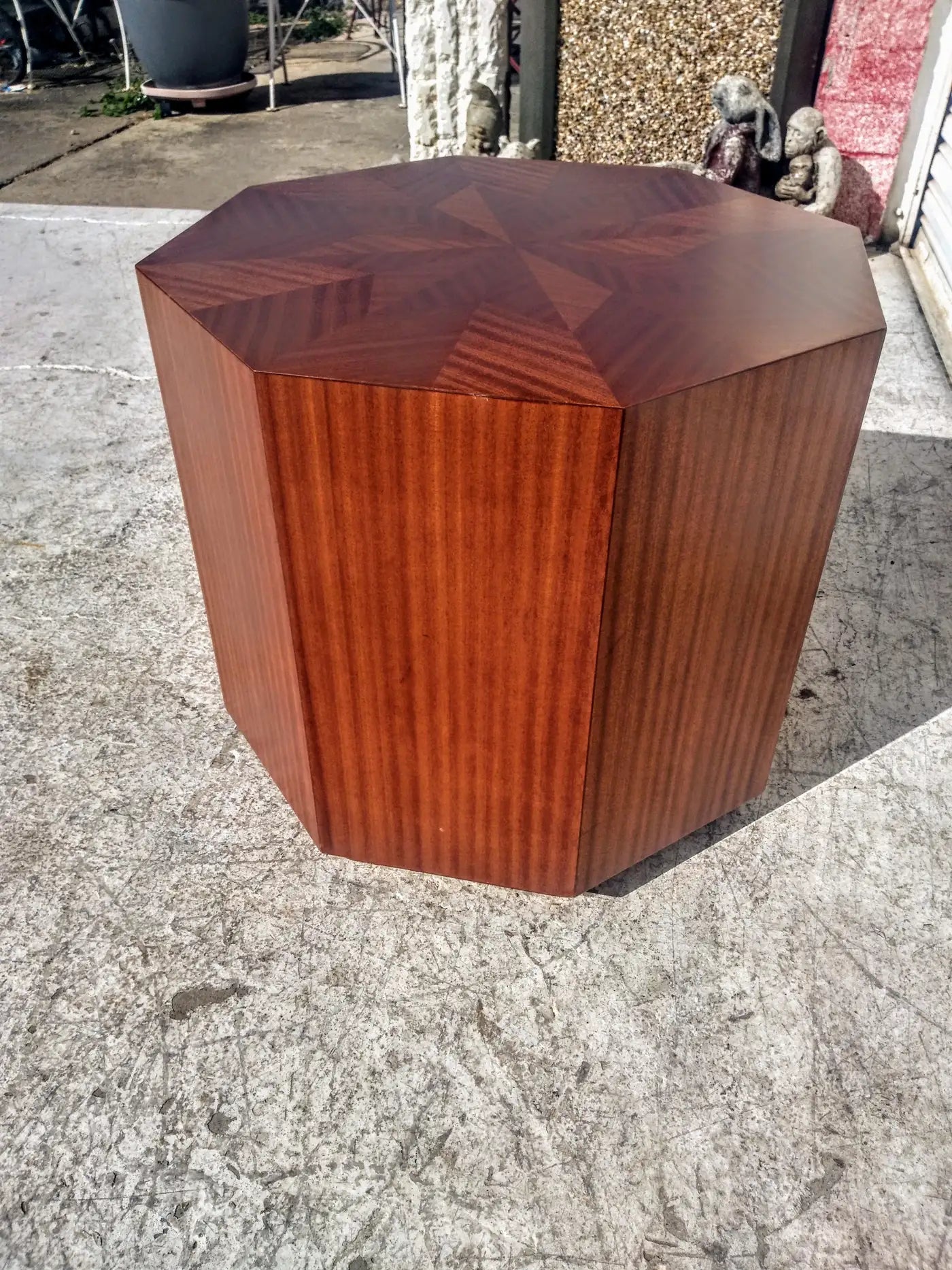 Brockstein Octagon Shaped Ribbon Mahogany Side Table