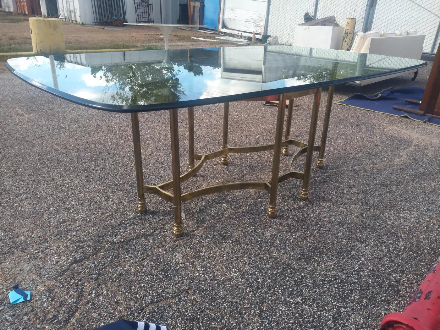 Maison Bagues Neoclassical Style Brass and Glass Dining Table