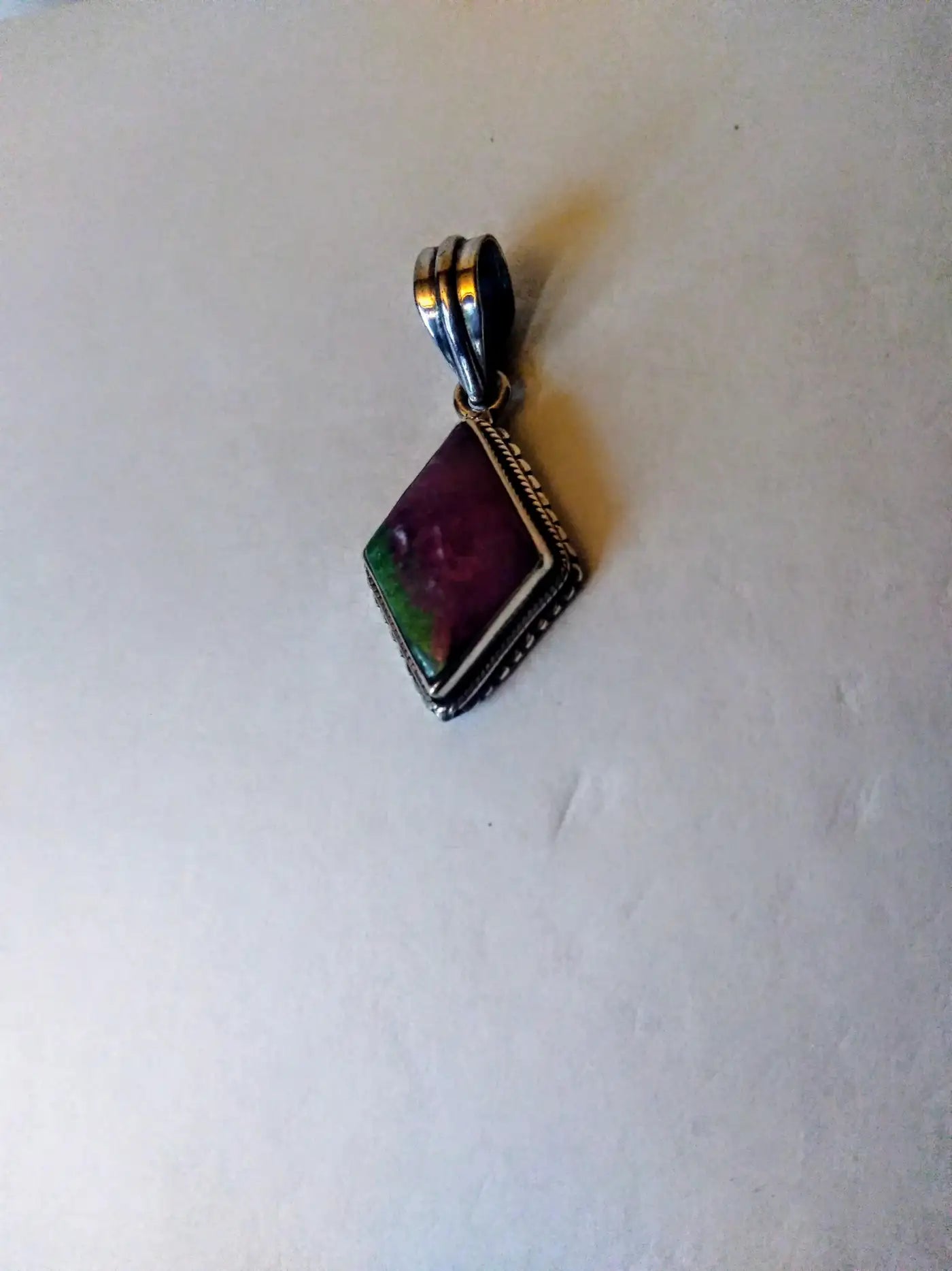 Sterling Silver and Purple with Green Inclusion Zoisite Pendant