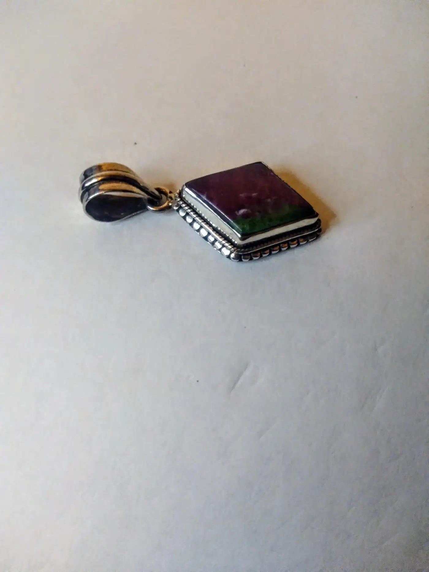 Sterling Silver and Purple with Green Inclusion Zoisite Pendant