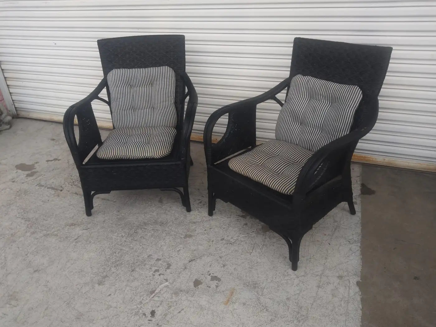 Pair of Boho Chic Rattan and Bamboo Lounge Chairs