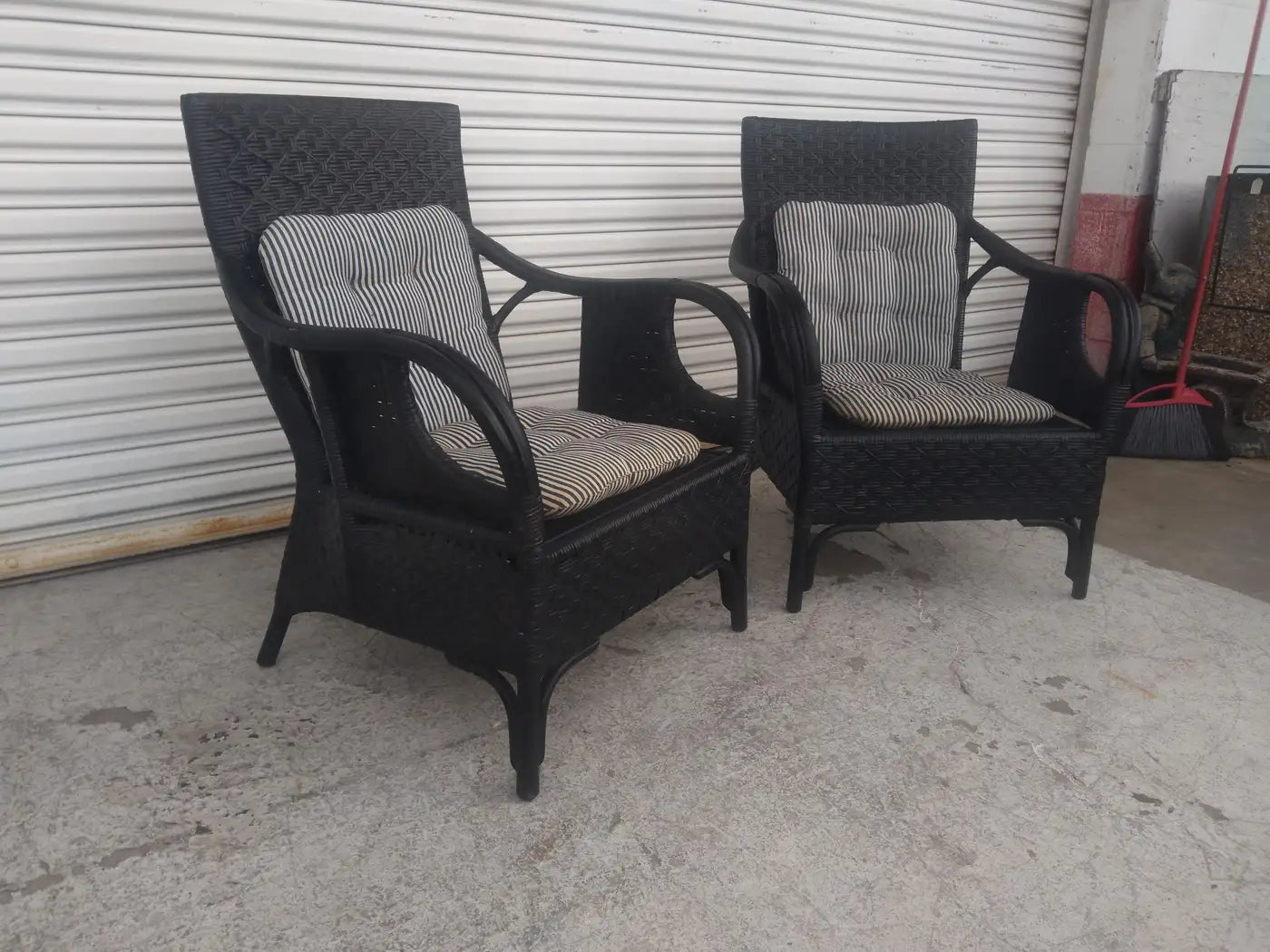 Pair of Boho Chic Rattan and Bamboo Lounge Chairs