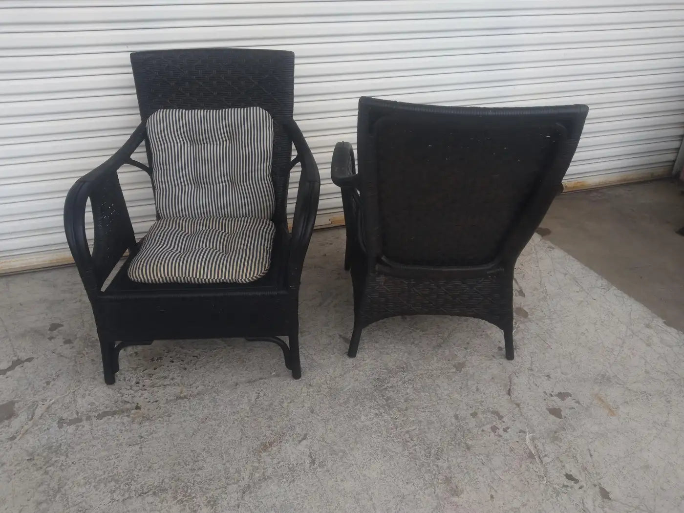 Pair of Boho Chic Rattan and Bamboo Lounge Chairs