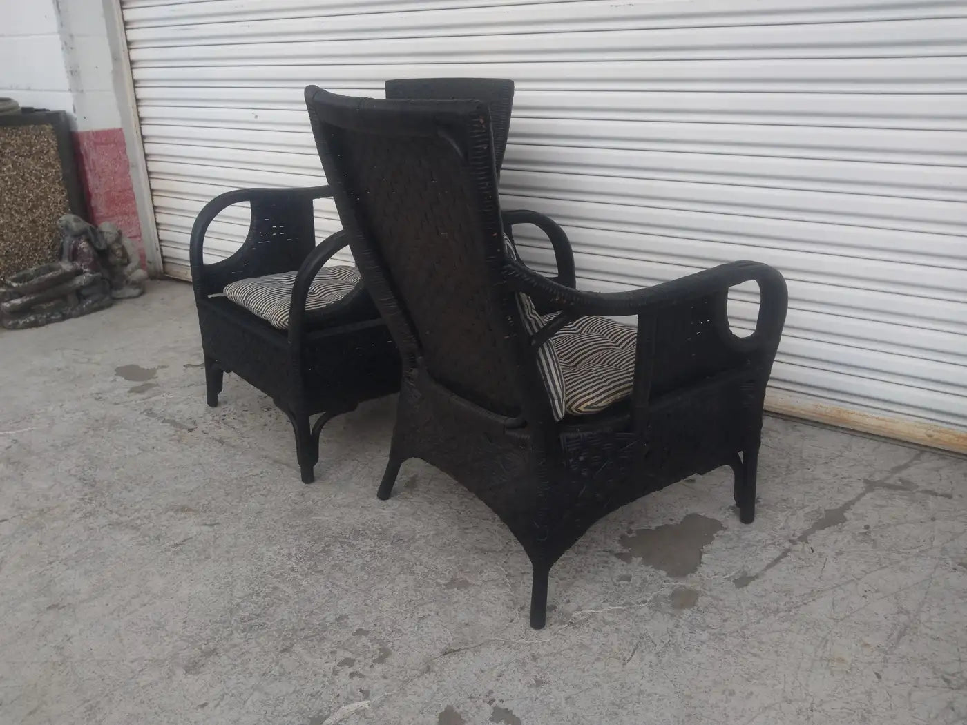 Pair of Boho Chic Rattan and Bamboo Lounge Chairs