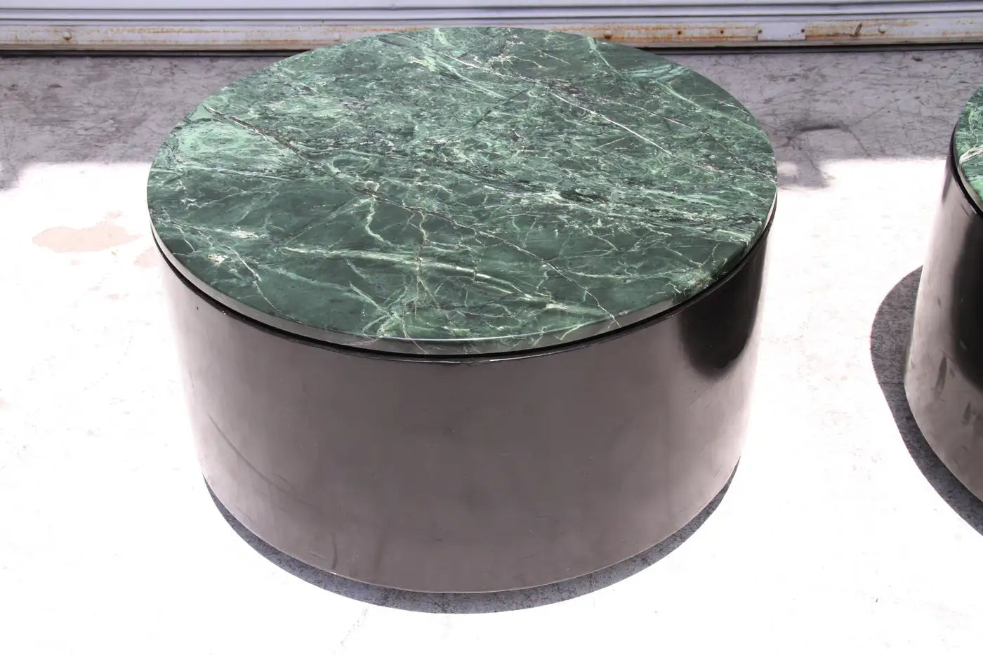 One Mid-Century Modern Paul Mayen Style Green Marble Top Drum Side Table