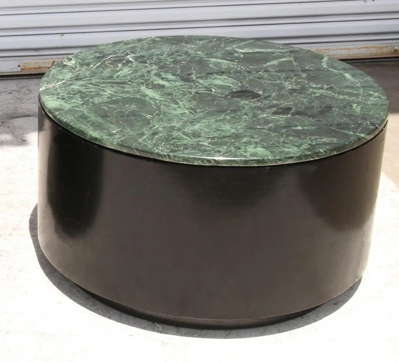 One Mid-Century Modern Paul Mayen Style Green Marble Top Drum Side Table