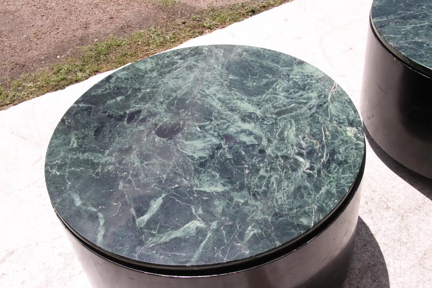 One Mid-Century Modern Paul Mayen Style Green Marble Top Drum Side Table