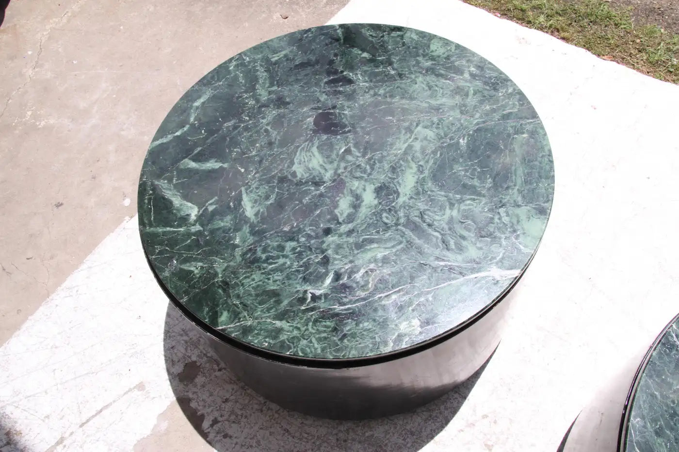 One Mid-Century Modern Paul Mayen Style Green Marble Top Drum Side Table