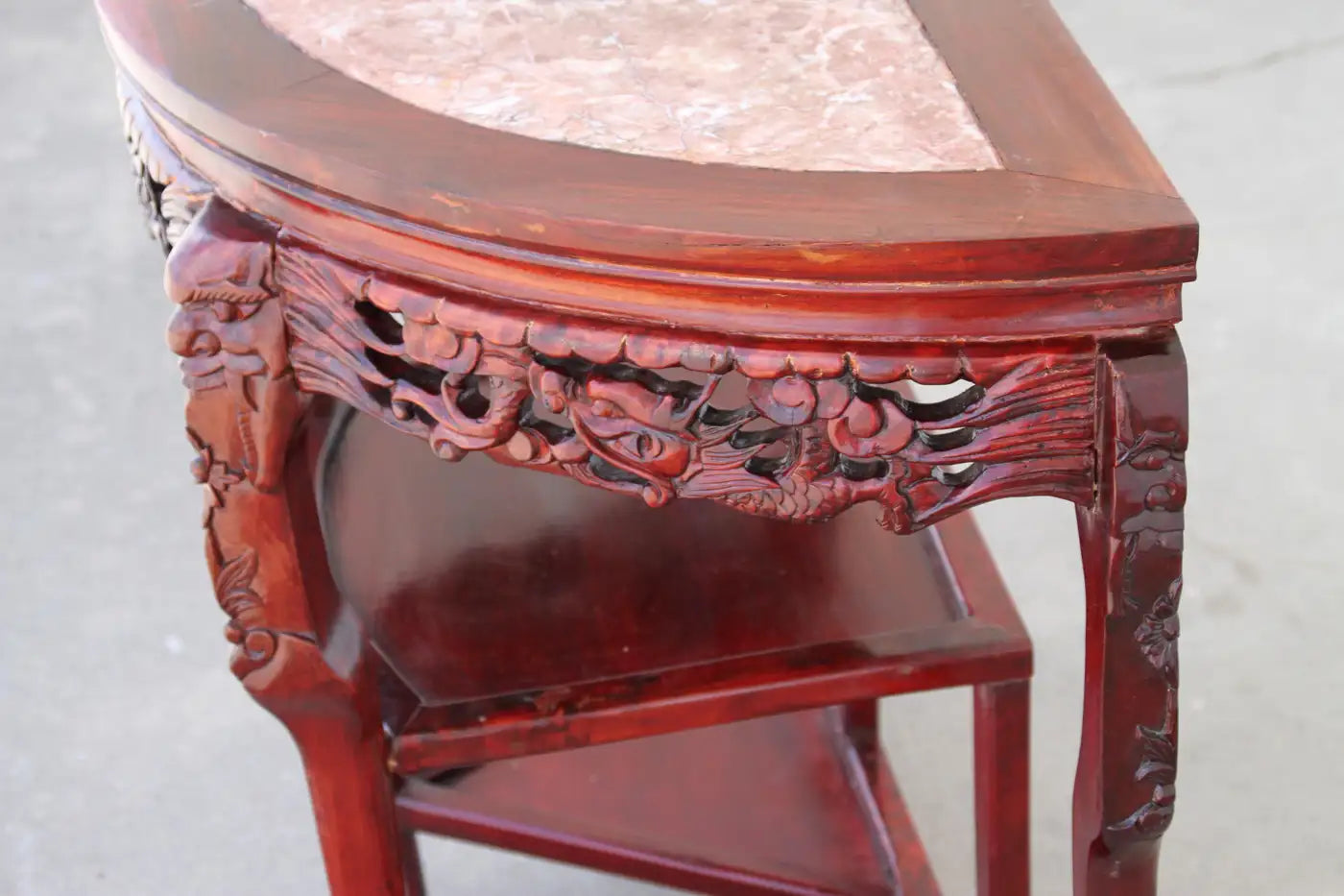 Chin Hua Carved Demilune Marble Console