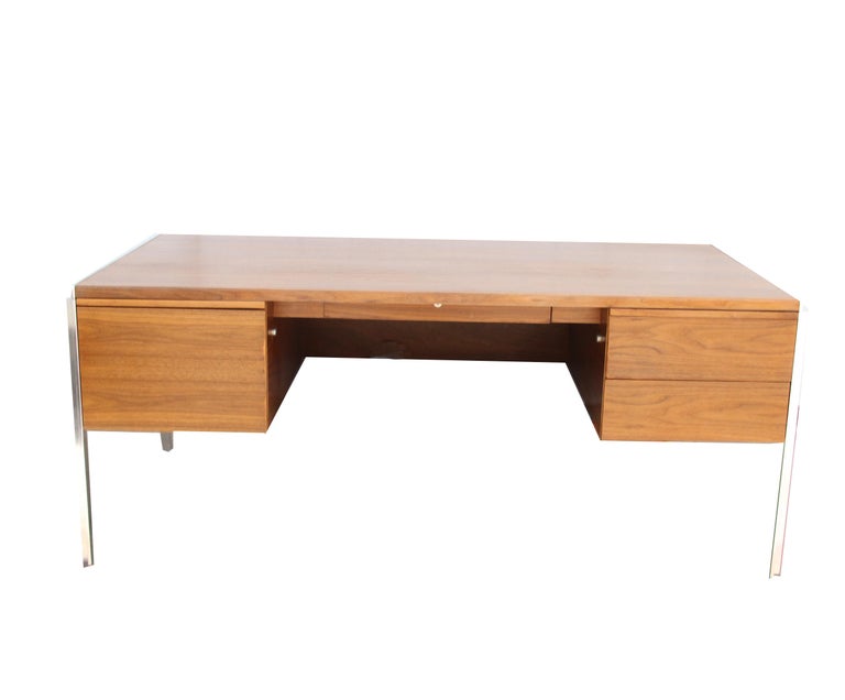 Mid-Century Modern Walnut and Aluminum Desk