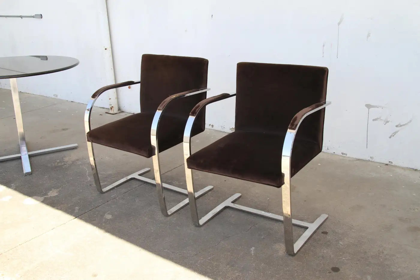 Pair BRNO Stainless Steel Flat Bar Arm Chairs