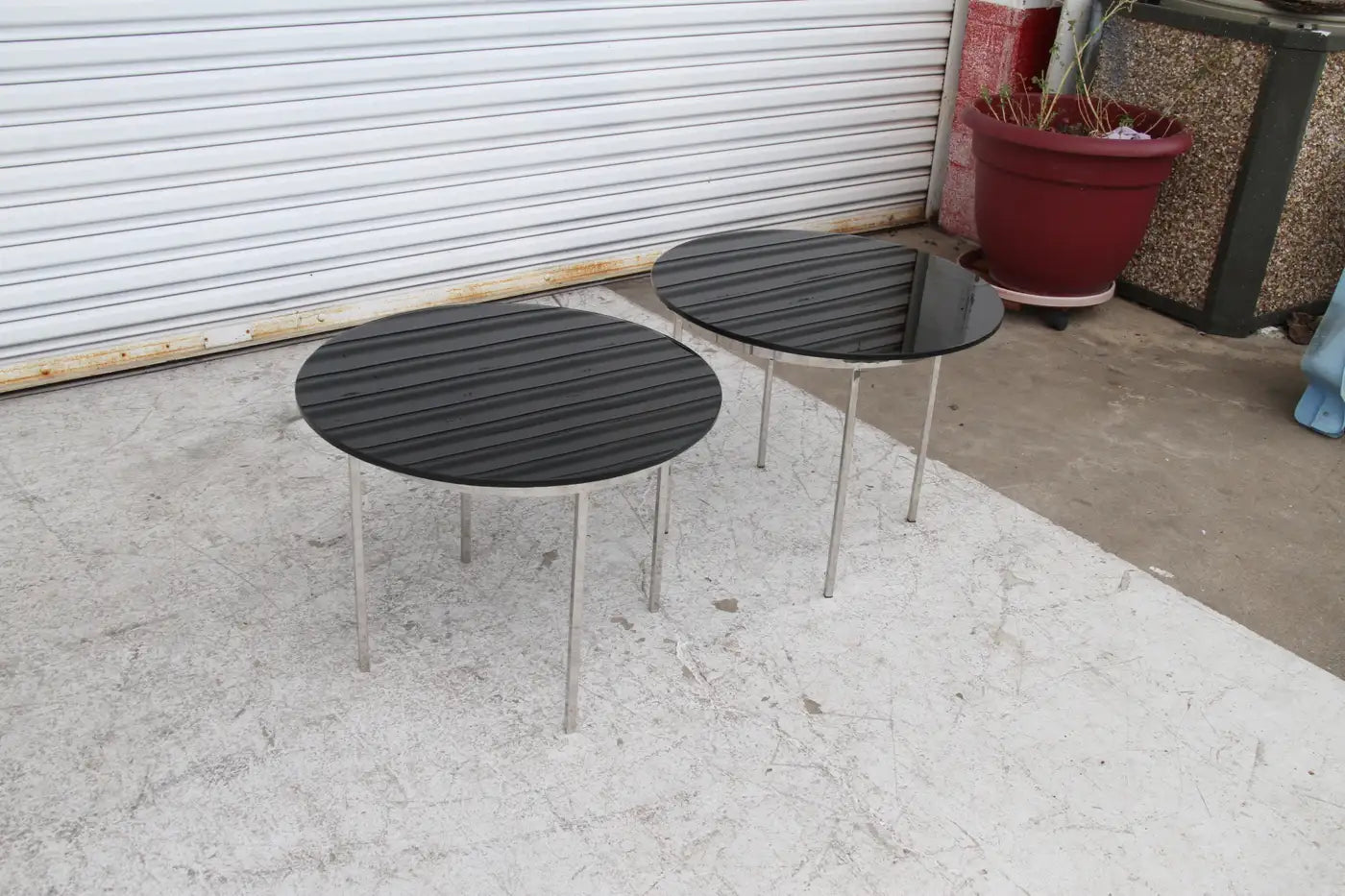 One Pair Mid Century Smoked Glass and Chrome Side Tables