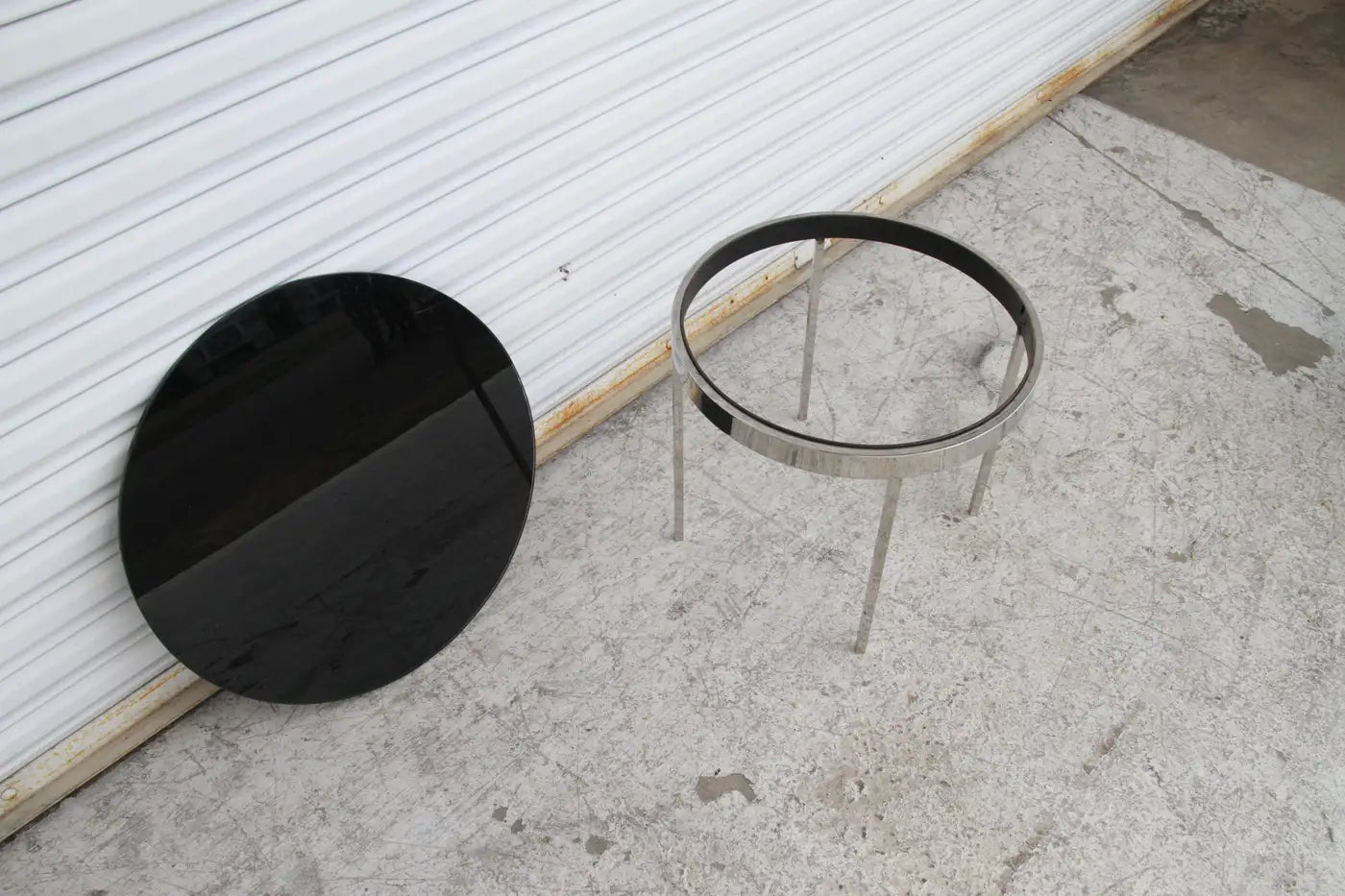 One Pair Mid Century Smoked Glass and Chrome Side Tables