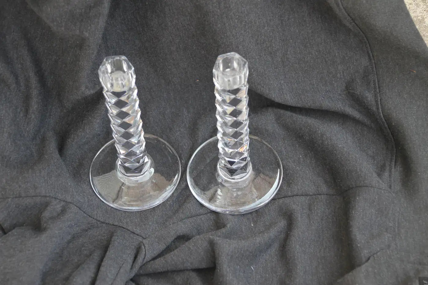 Pair of Orrefors Crystal Candleholders