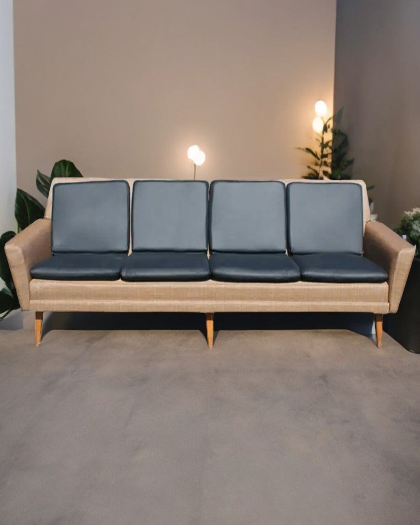 8ft Restored Danish Modern Dux Leather Sofa Couch