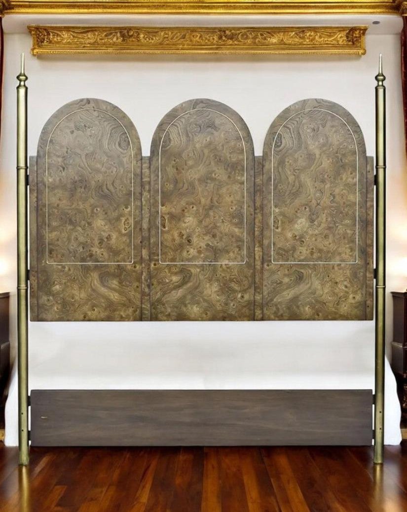 Mastercraft Elegant Burled Amboyna and Brass Headboard