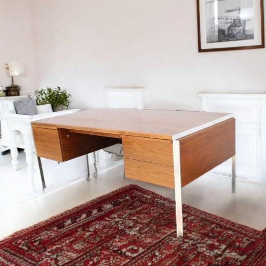 Mid-Century Modern Walnut and Aluminum Desk