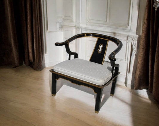 Ming Style Black Lacquer & Brass Low Chair After James Mont