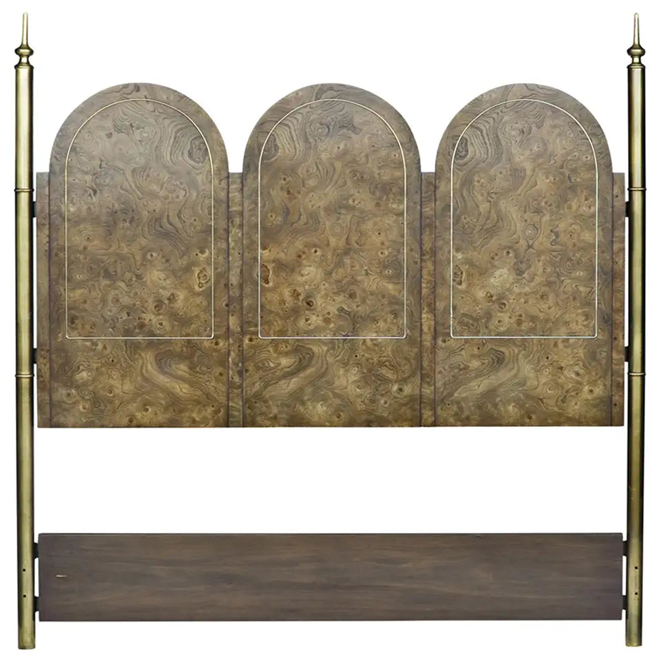 Mastercraft Elegant Burled Amboyna and Brass Headboard