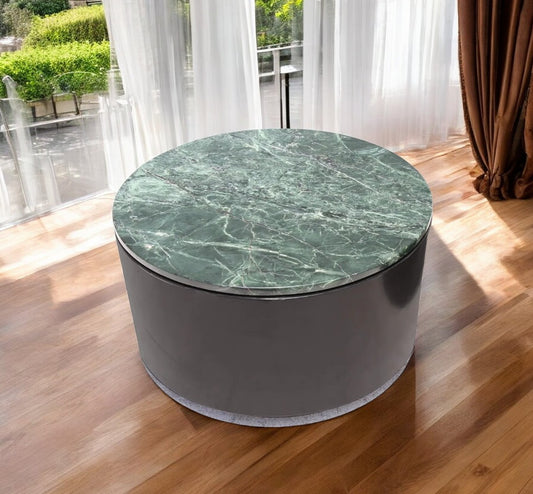 One Mid-Century Modern Paul Mayen Style Green Marble Top Drum Side Table