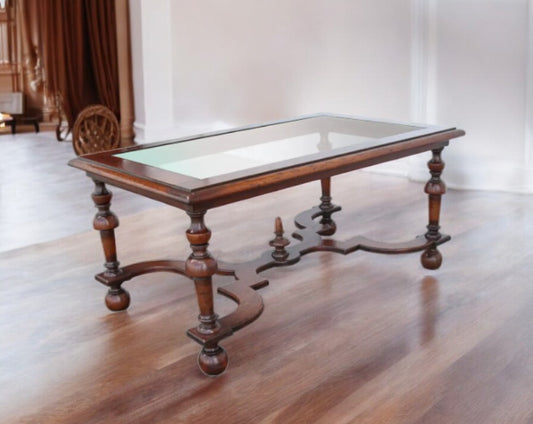 Renaissance Revival Style Coffee Table with Scalloped X-Bar Stretcher