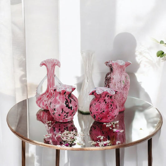 Set of 4 Pink Murano “Fazzoletto” Style Vases