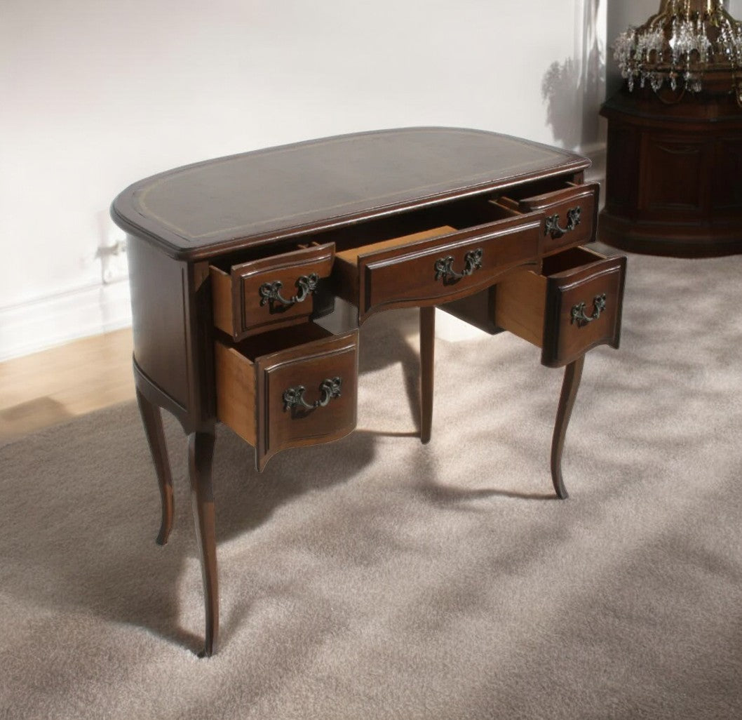 Sligh Walnut Curved Front Desk With Leather Top