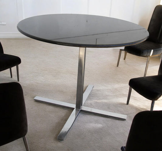 Steelcase 38” Diameter Round Granite Table with Stainless Base