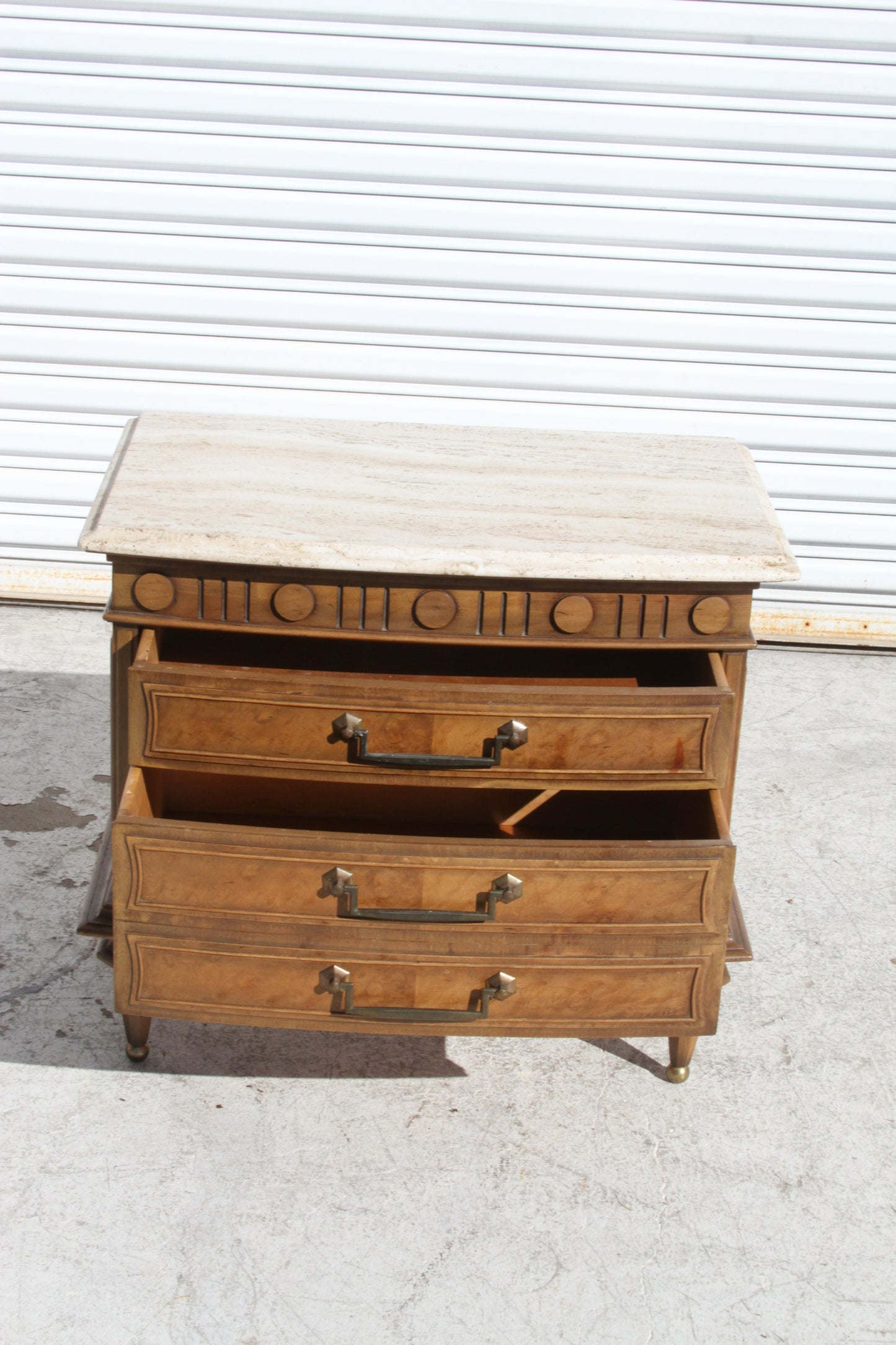  Italian Travertine marble top nightstands. These modern nightstands exudes timeless elegance. Discover the ultimate in luxury with these modern nightstands.