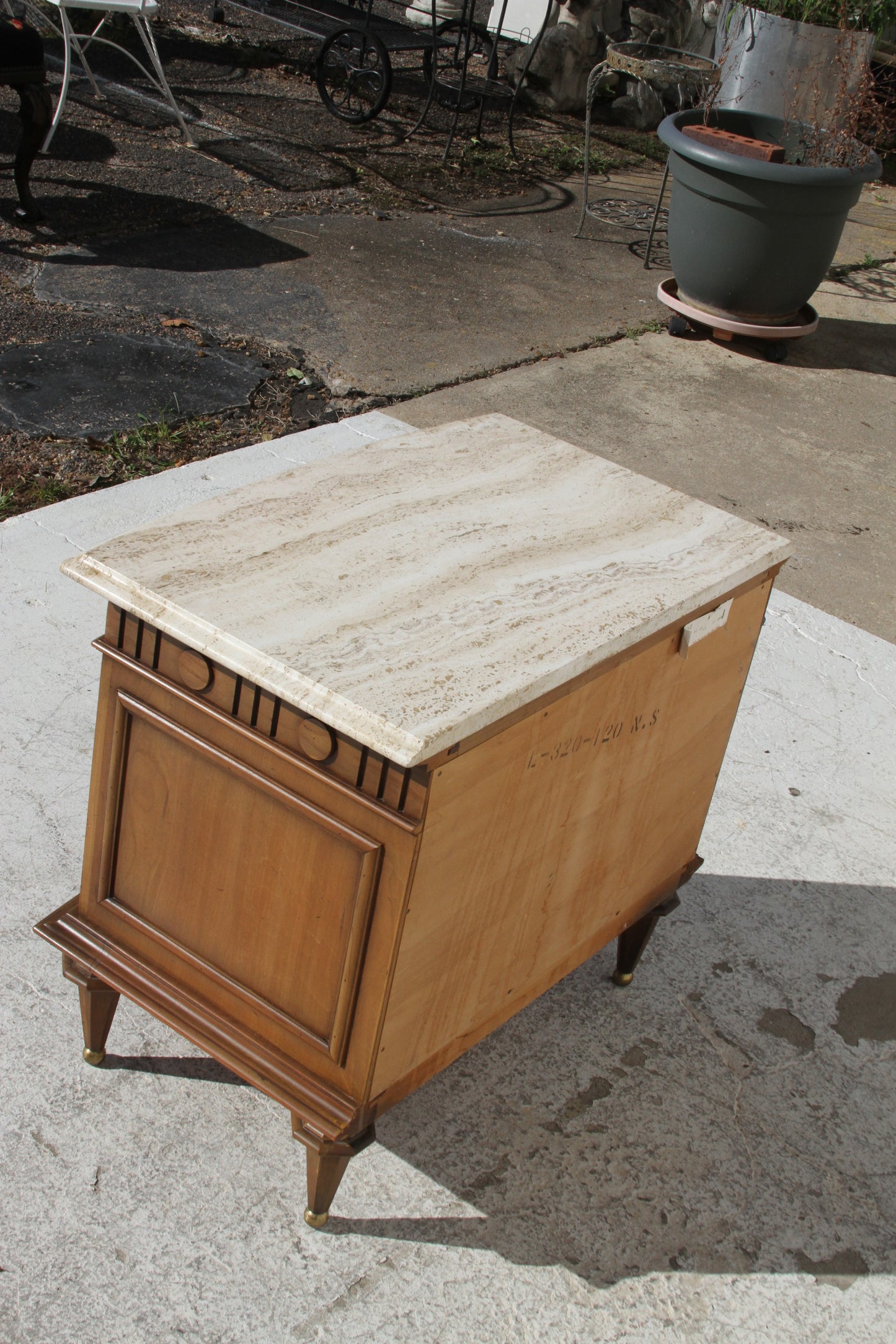 Upgrade your bedroom with these Italian Travertine marble top nightstands